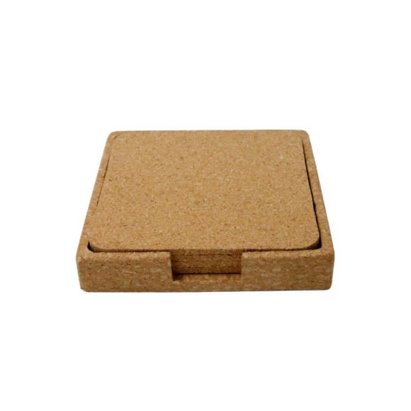 Eco-neutral set of 4 Cork Coasters with Cork Stand