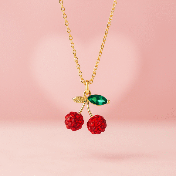 Sparkle Cherry Love Pendant – Romantic Red Crystal Cherry Necklace - Image 2