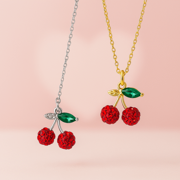 Sparkle Cherry Love Pendant – Romantic Red Crystal Cherry Necklace - Image 3