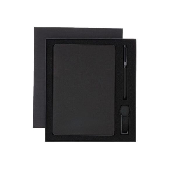 Sustainable Gift Set with Refillable Notebook, Pen & USB Keychain - Black
