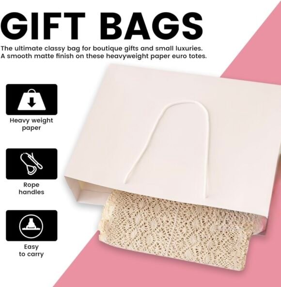 White Plain Paper Gift Bags - Image 2
