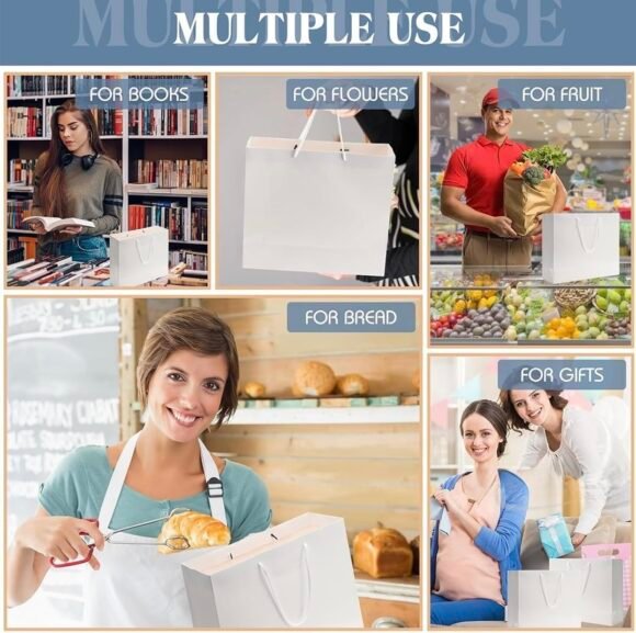 White Plain Paper Gift Bags - Image 5
