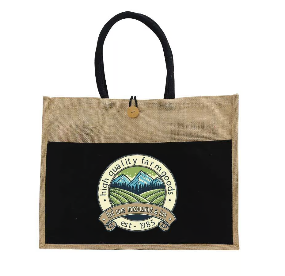 Jute Bag with Black Cotton Pocket & Handles - Image 2