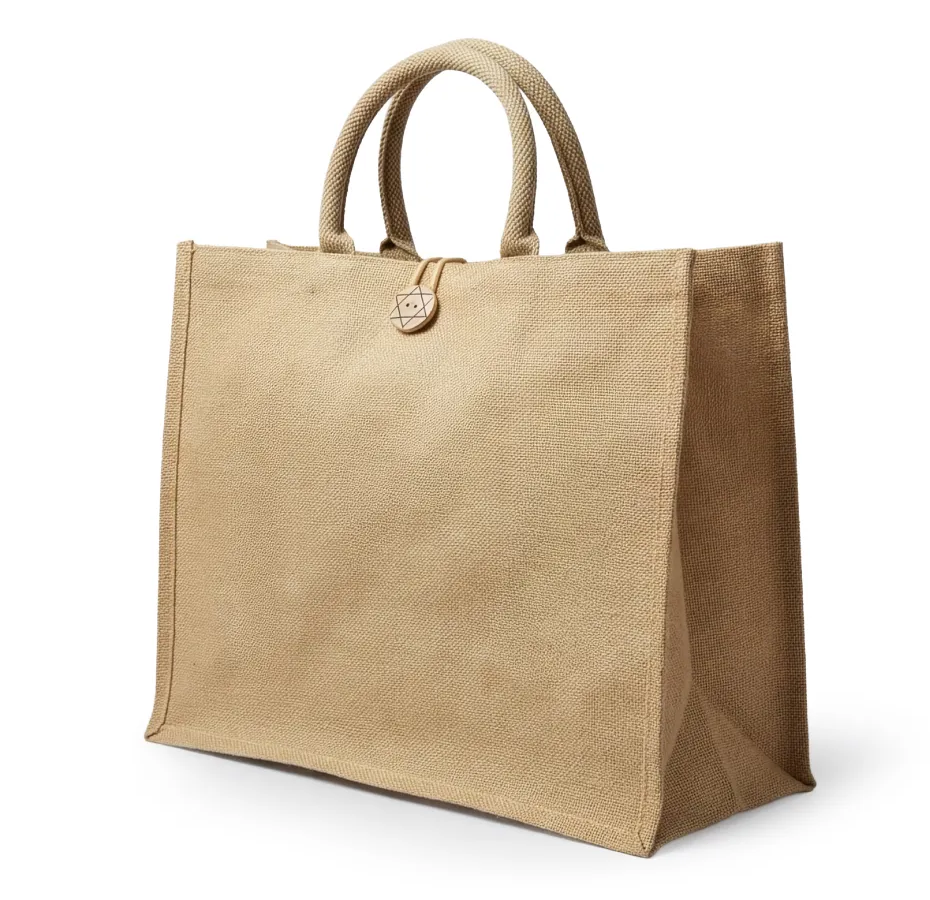 Reusable Jute Shopping Bag with Button Closure