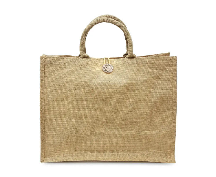 Reusable Jute Shopping Bag with Button Closure - Image 3