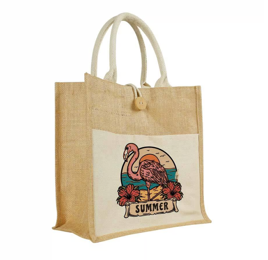 Eco-Friendly Jute Bag with Front Cotton Pocket & Button Closure - Image 2