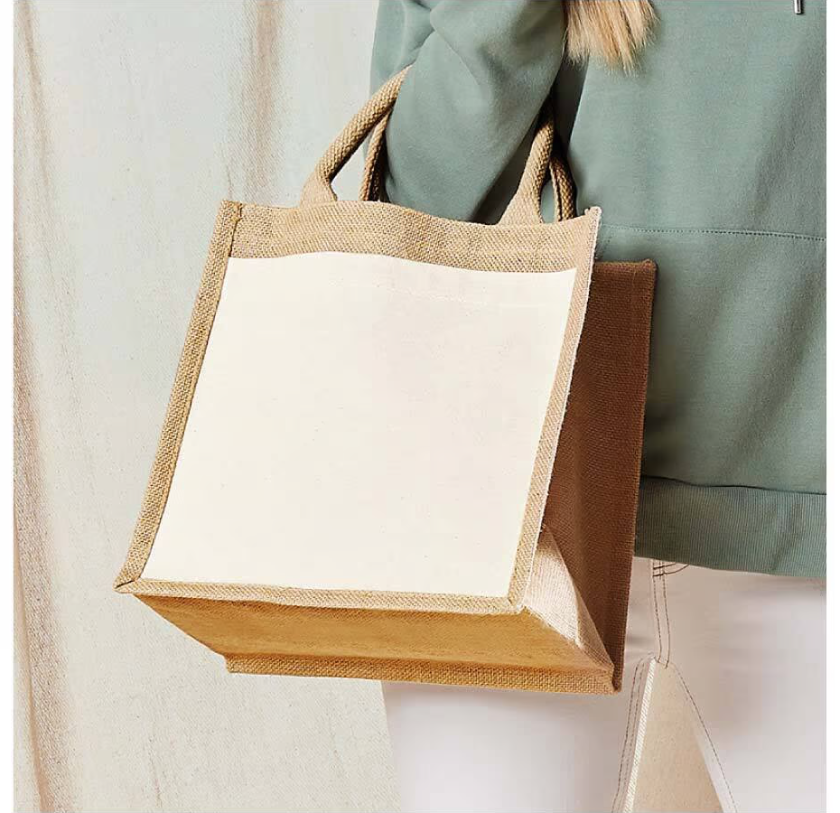 Eco-Friendly Jute Bag with Front Cotton Pocket & Button Closure - Image 4