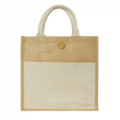 Eco-Friendly Jute Bag with Front Cotton Pocket & Button Closure