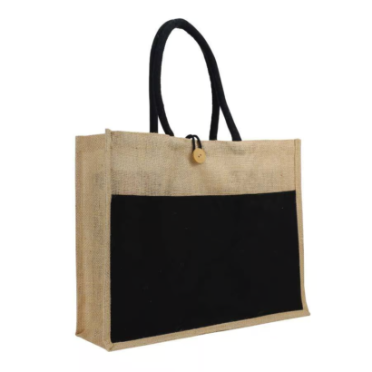 Jute Bag with Black Cotton Pocket & Handles