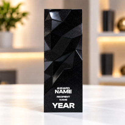 Black Geometric Faceted Crystal Award