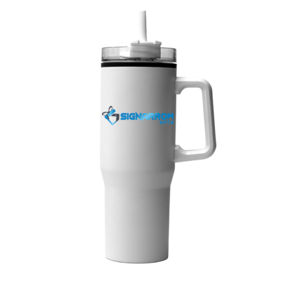 White Tumbler with Straw and Handle