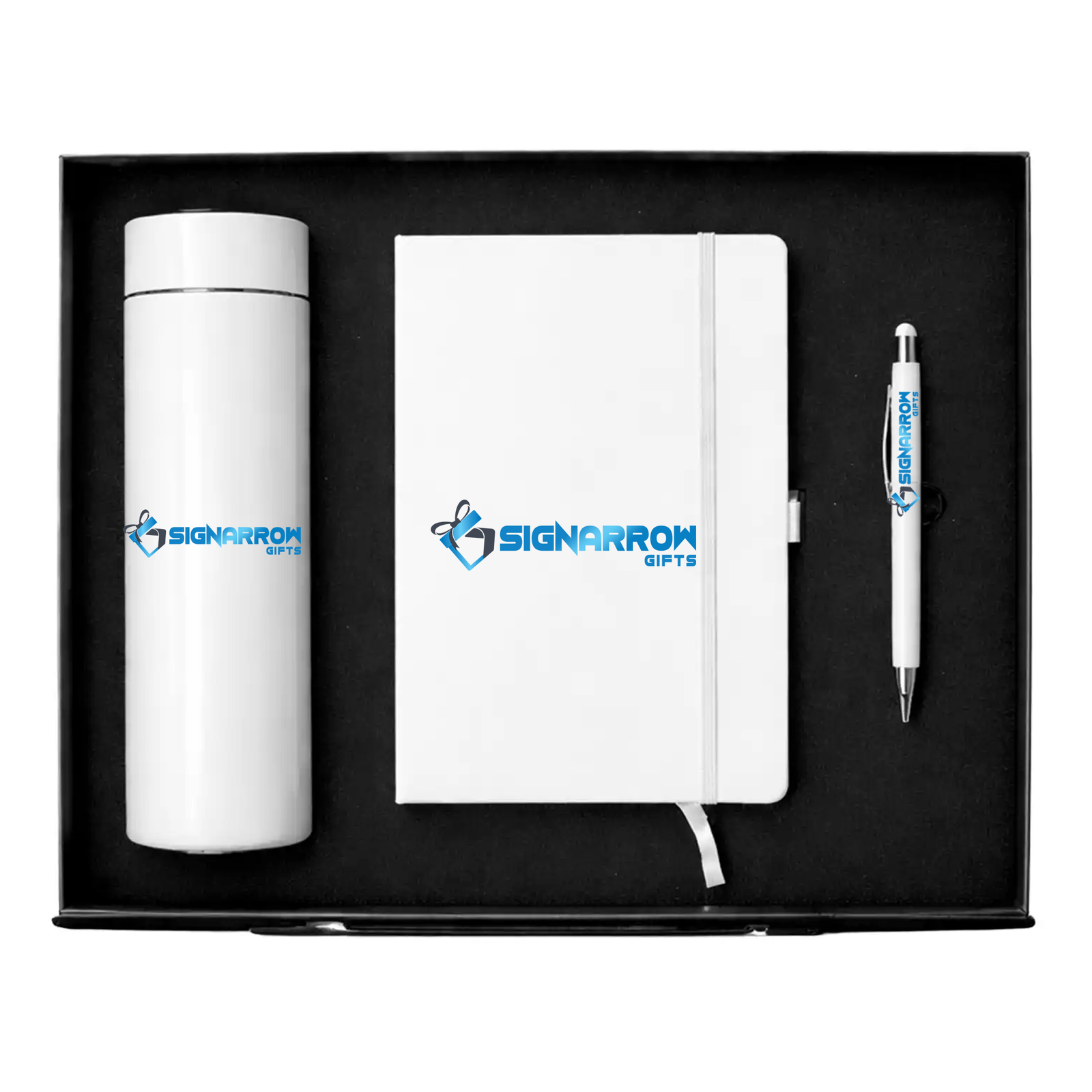 Notebook, Metal Pen & Stainless Bottle Corporate Gift Set White